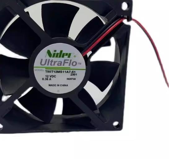 1PC NIDEC T80T12MS11A7-51 80*25MM 8CM 12V 0.36A 2-wire Cooling fan