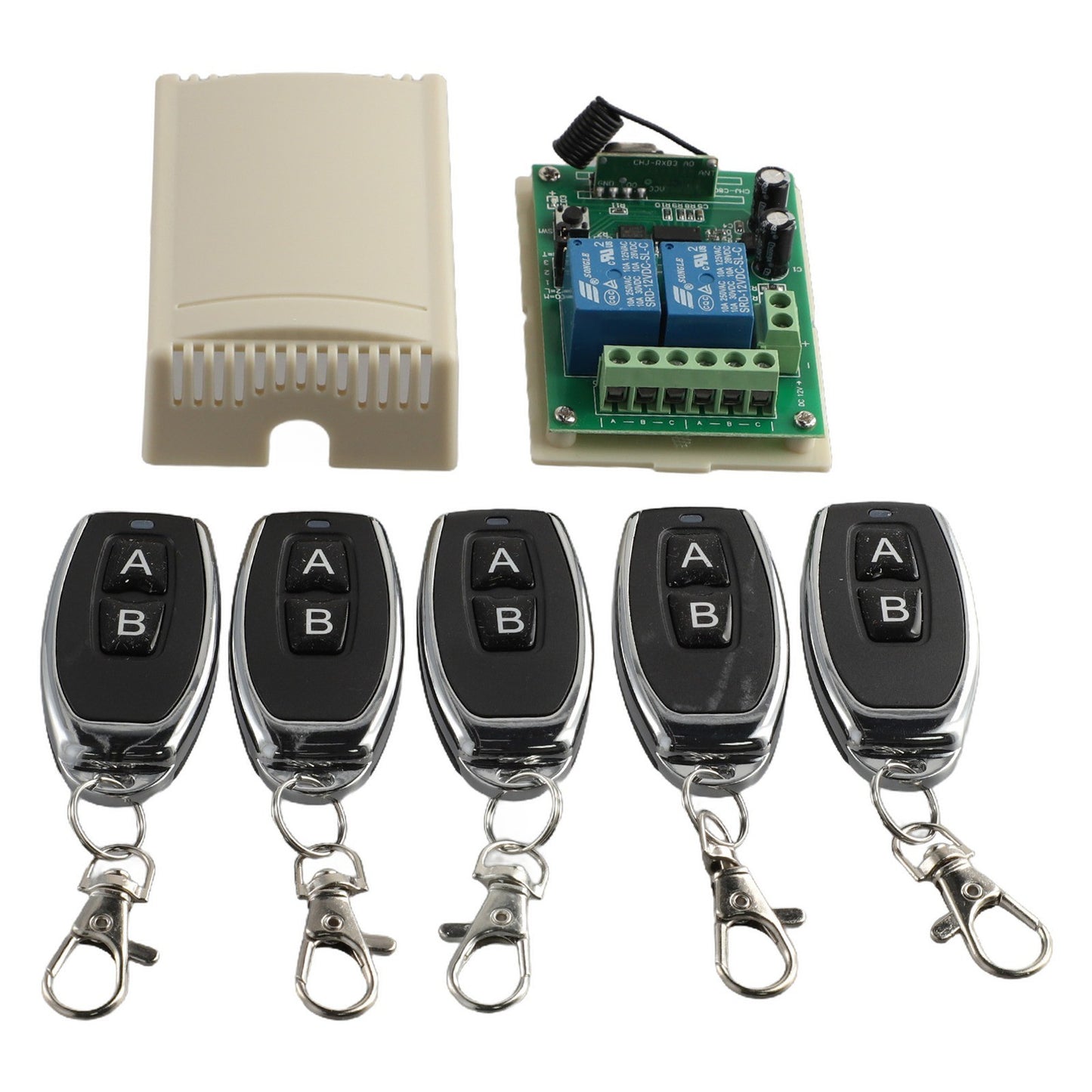 2CH 433MHz Relay 5pcs Wireless Remote Control Switch Transmitter & 1x Receiver