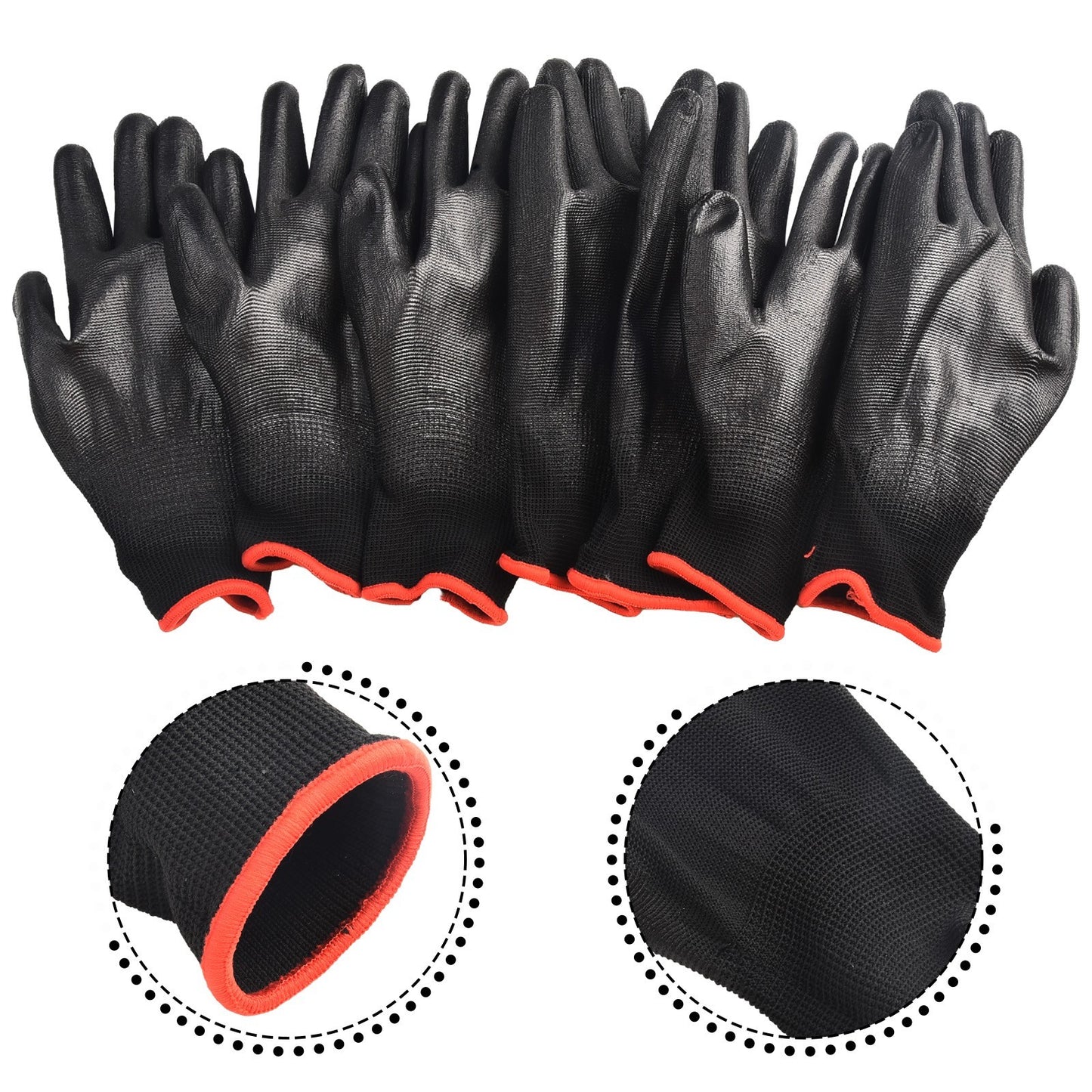 12Pairs Safety Coating Work Gloves Hand PU Nylon Antiskid Dust-proof