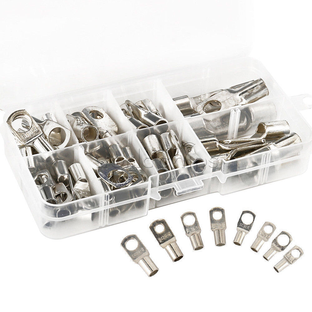 60PCS Battery Lugs Terminal Ring Connector Tinned Copper Wire Terminals Kit