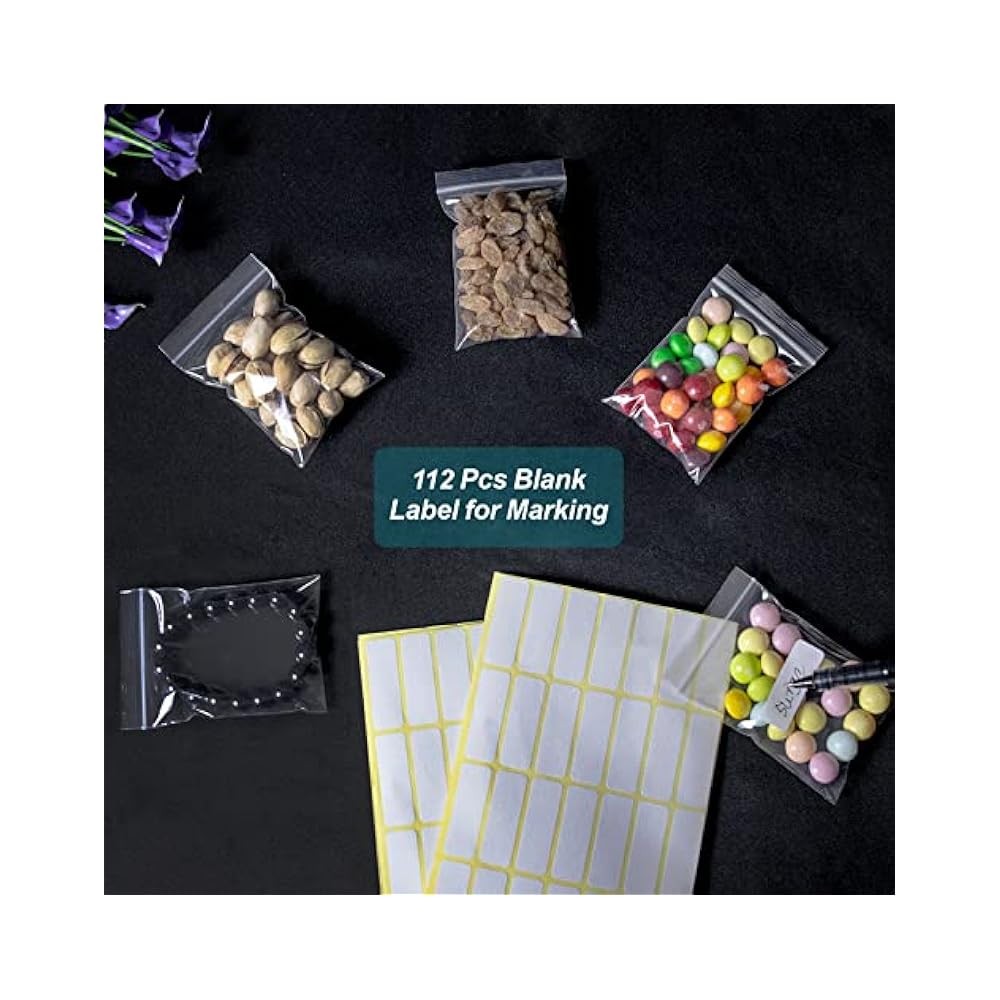500-Piece Small Plastic Bags, 5 Sizes, Resealable, for Pills, Storage, Candy