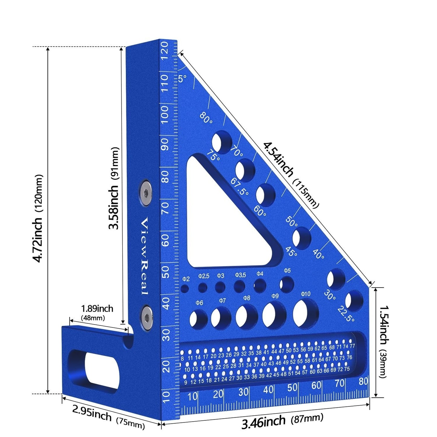 Woodworking Scribing Ruler with 22 5 to 90 Degree Angle Measurement Range