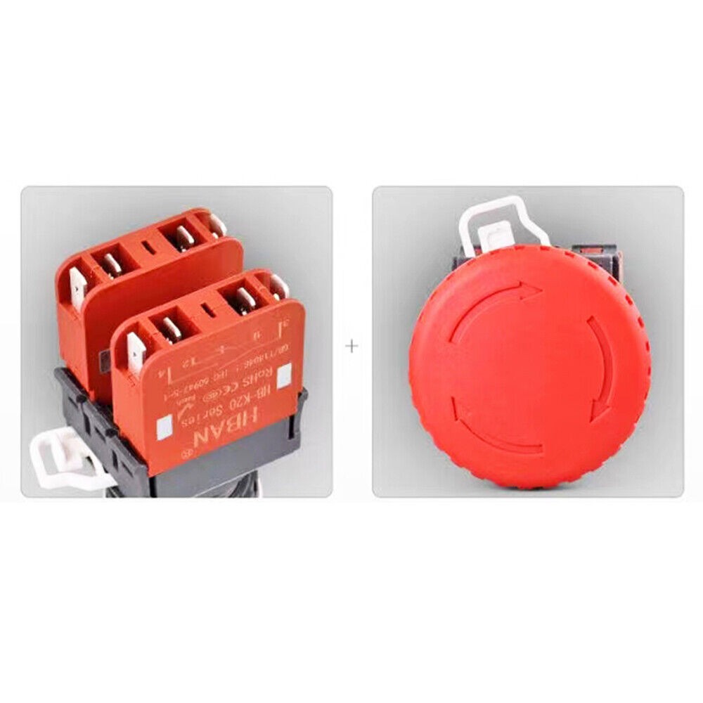 HBAN HB-K20 20A Emergency Stop Mushroom Head Pushbutton Switch 2NO 2NC IP65 22mm
