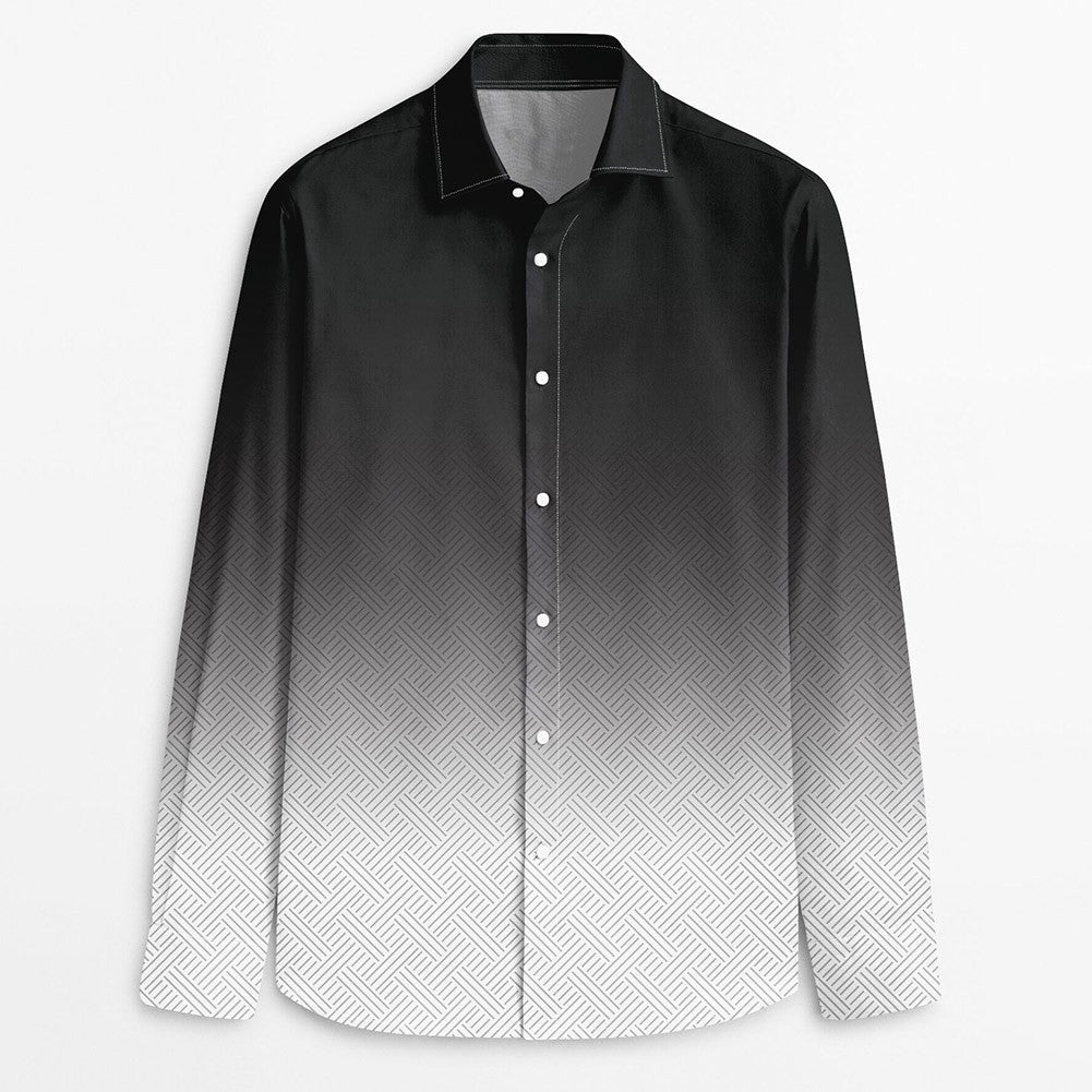 Mens Casual Long Sleeve Shirt Buttoned Collar Gradient Color for Daily Wear