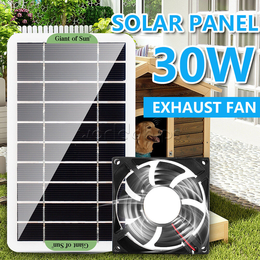 Solar Panel Powered Fan Ventilator 30W Exhaust Fan for Pets Dog Chicken House