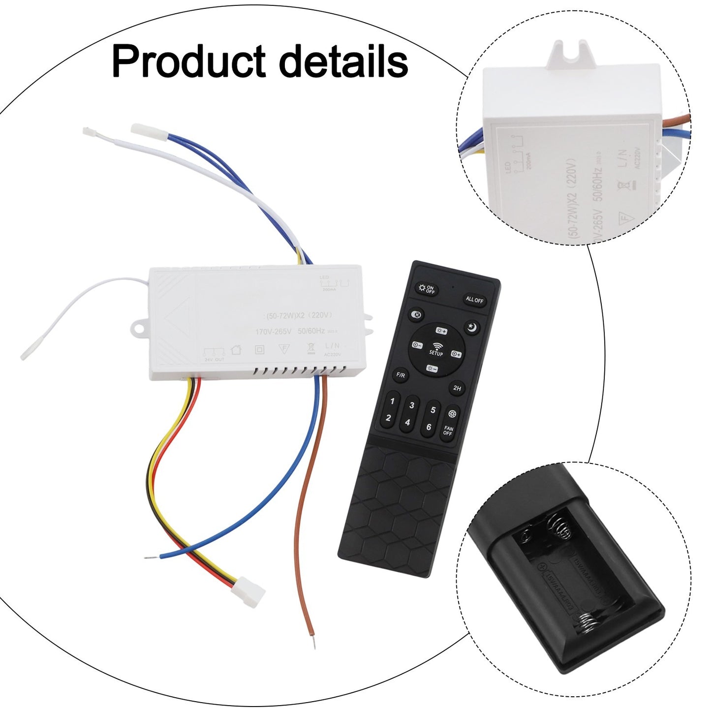 LED Ceiling Fan Remote Control 6 Speeds Light Adjustment Battery Monitor