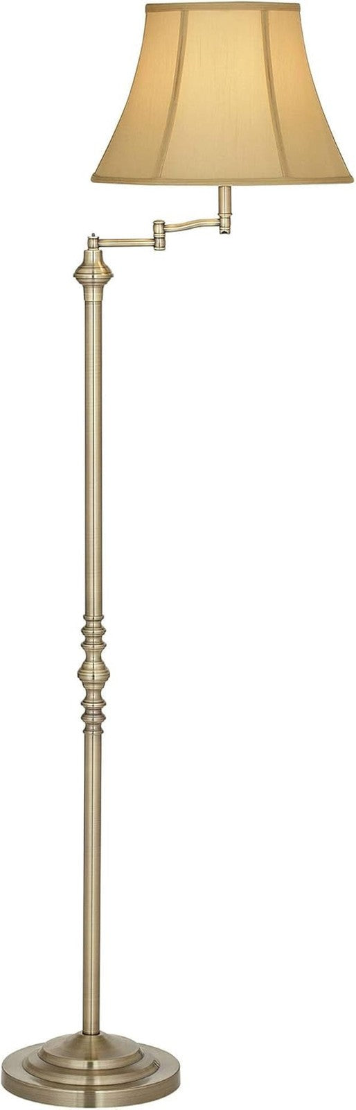 Montebello Adjustable Swing Arm Floor Lamp - 60" Tall, Antique Brass, Bell Shade