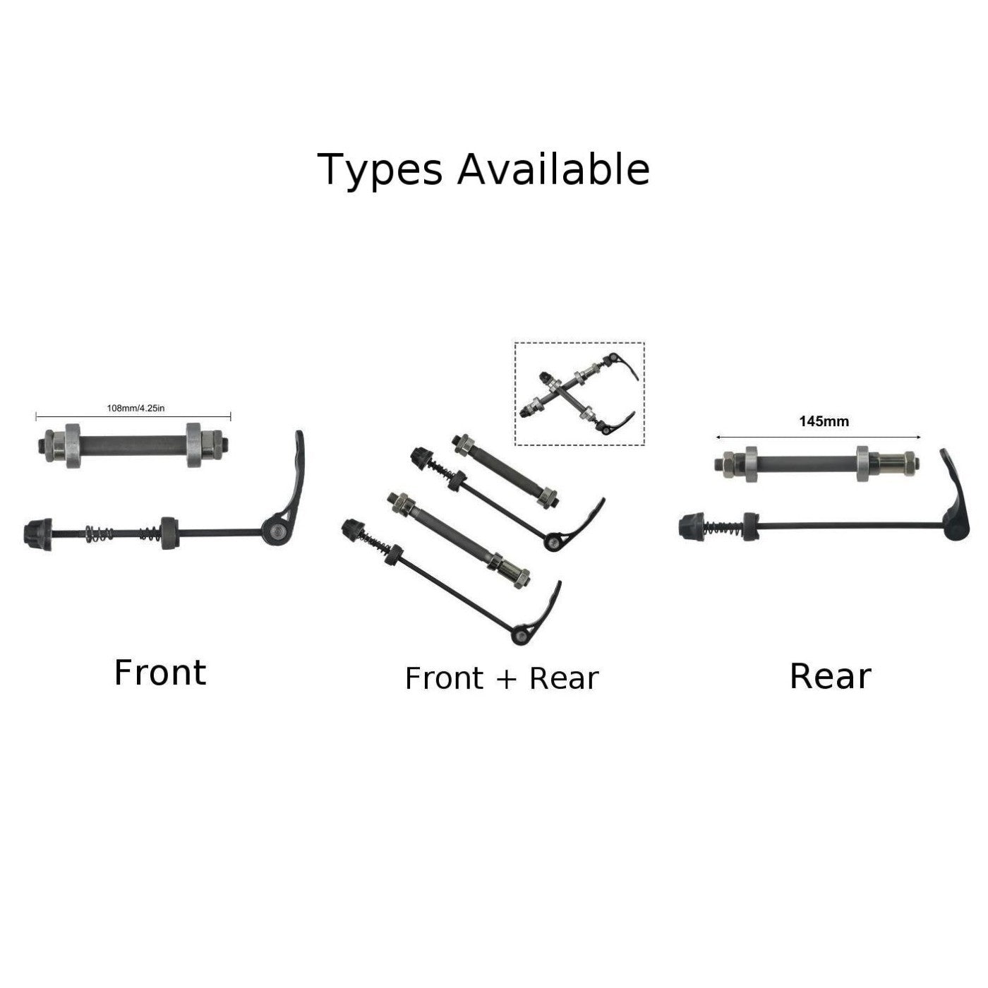Axle Quick Release Front & Rear MTB Bike Quick Release Spare Steel Black Tools