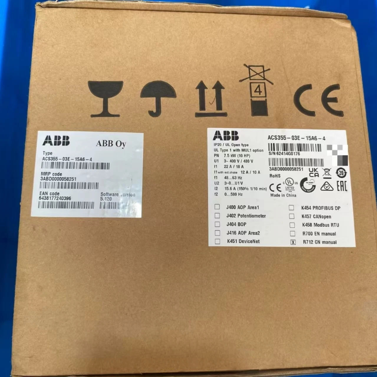 1PC ACS355-03E-12A5-4 5.5KW  ABB Frequency Converter UPS or