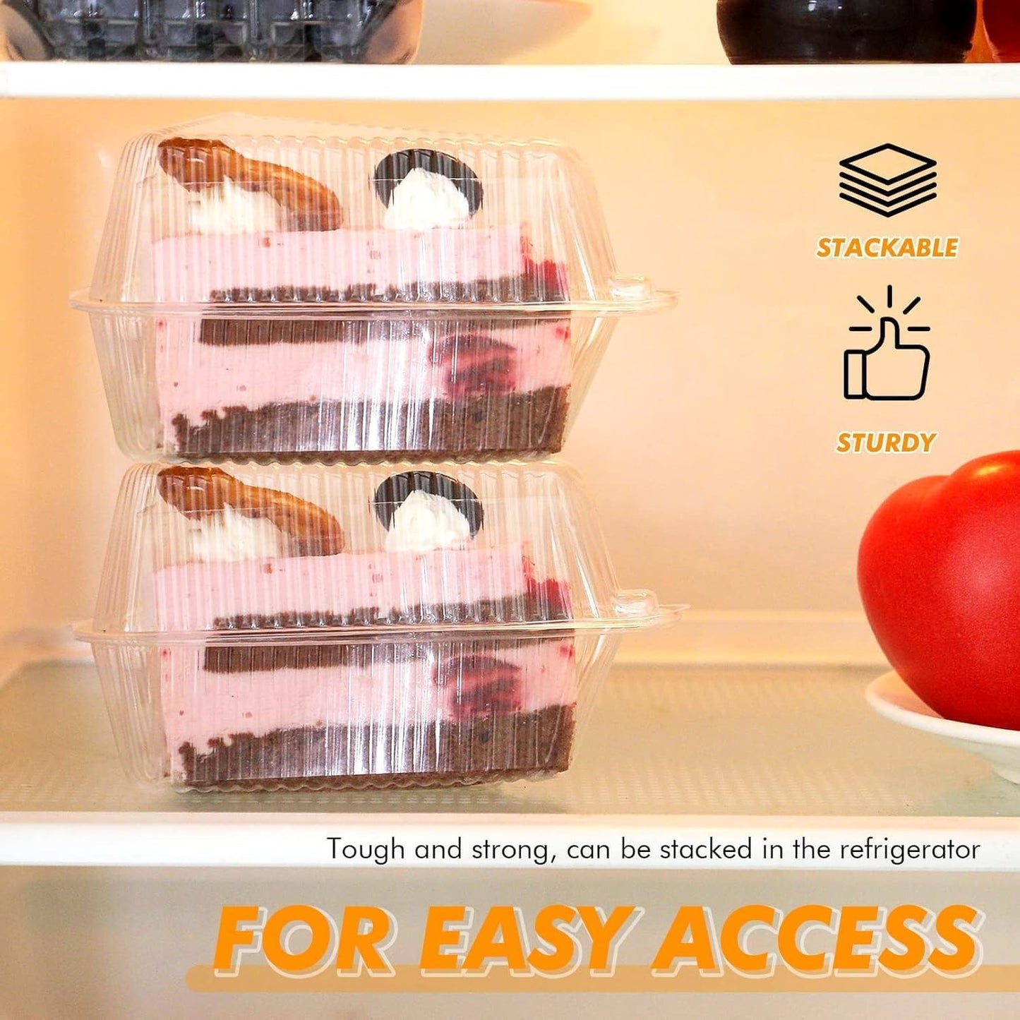 50-Pack Cake Slice Containers with Lids, 4 Inch, Transparent, for Bakery,Takeout