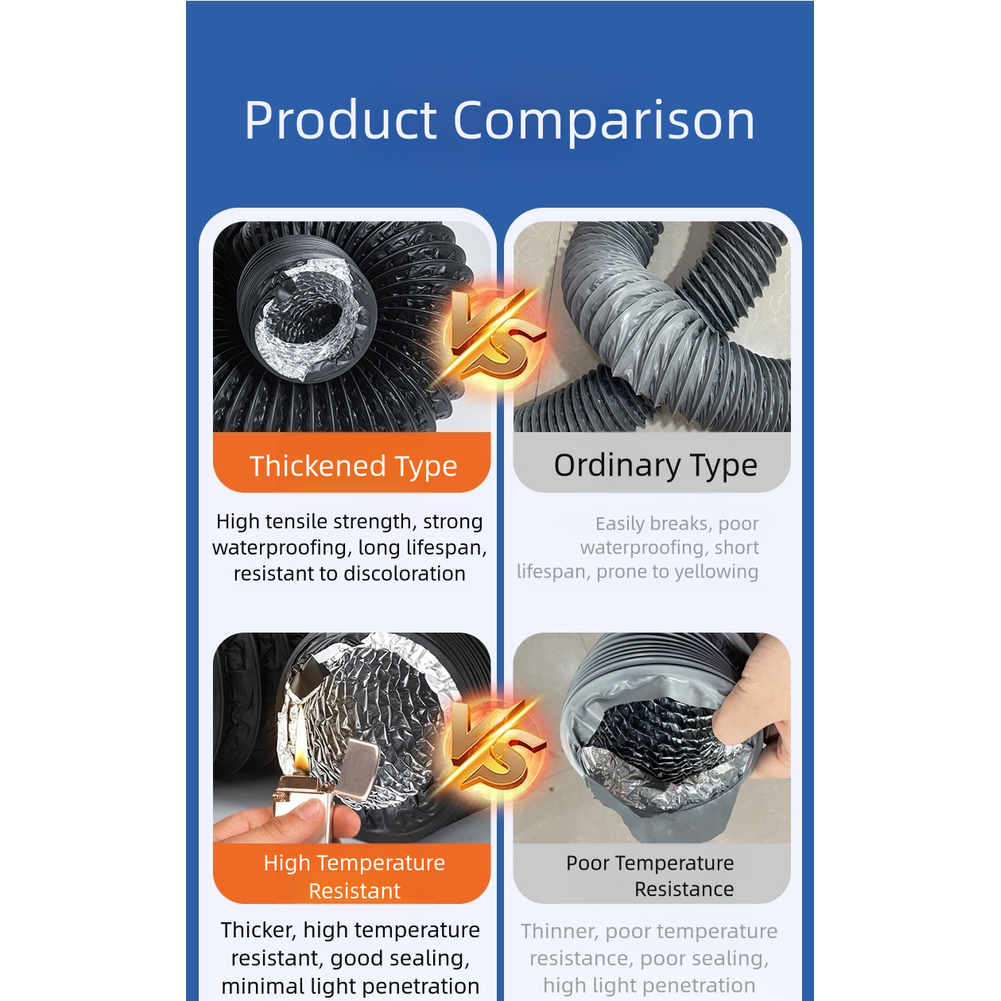 Black Double Layer PVC Aluminum Foil Flexible Air Duct Hose for Ventilation Use