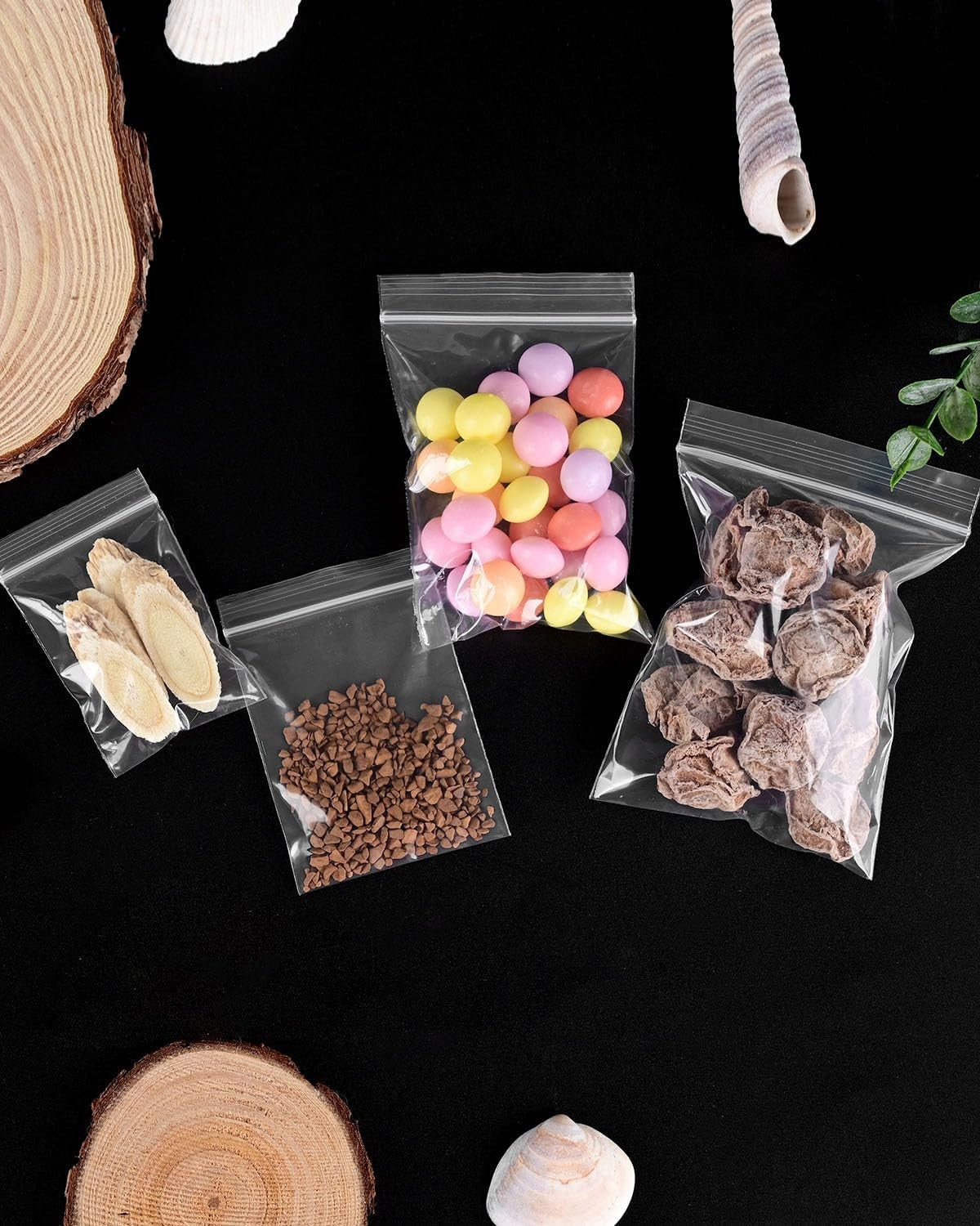 500-Piece Small Resealable Plastic Bags, 4 Sizes, for Jewelry, Pills, Candy