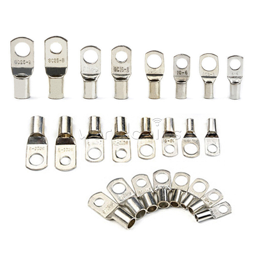 60PCS Battery Lugs Terminal Ring Connector Tinned Copper Wire Terminals Kit