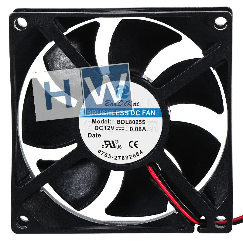 1PC BDL8025S 12V 0.08A 80*80*25mm 8CM Cooling Fan 2-wire