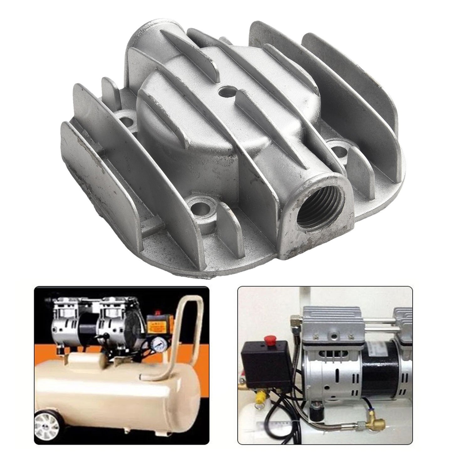 Silent Oilfree Air Compressor Cylinder Head Grey Cast Aluminum Replacement Part