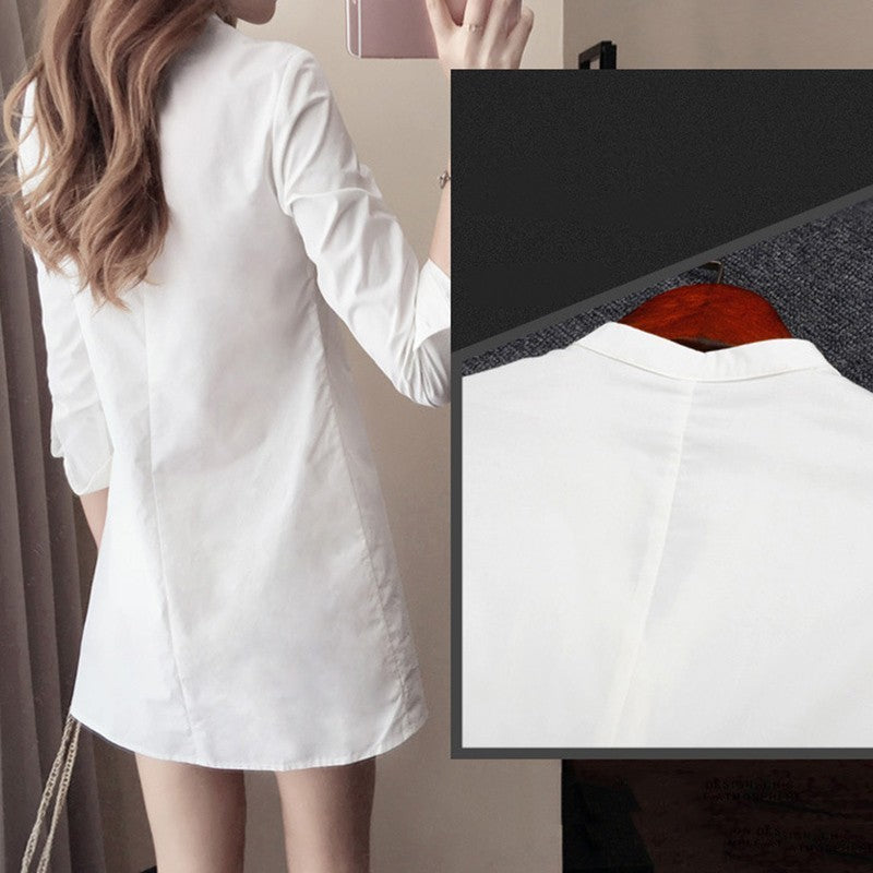 Women Girls Casual White Shirt Long Sleeve V-Neck Slim Fit  for MINI Shirt Dress