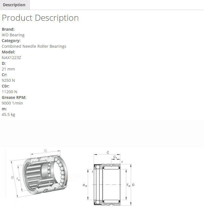 1pcs For IKO NAX1223Z Needle Roller Bearings 26x12x23mm