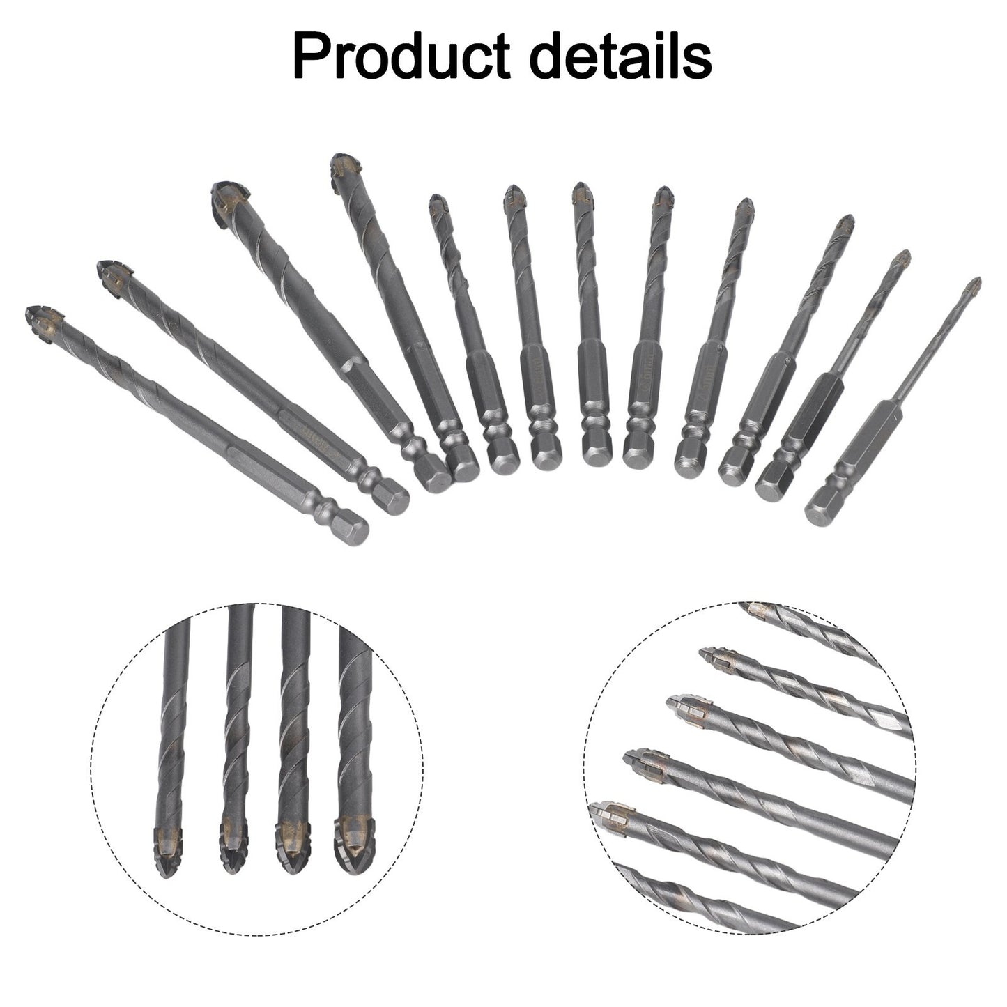 4 Flute Eccentric Drill Bit Set 12 Pcs Compatible with Various Power Tools