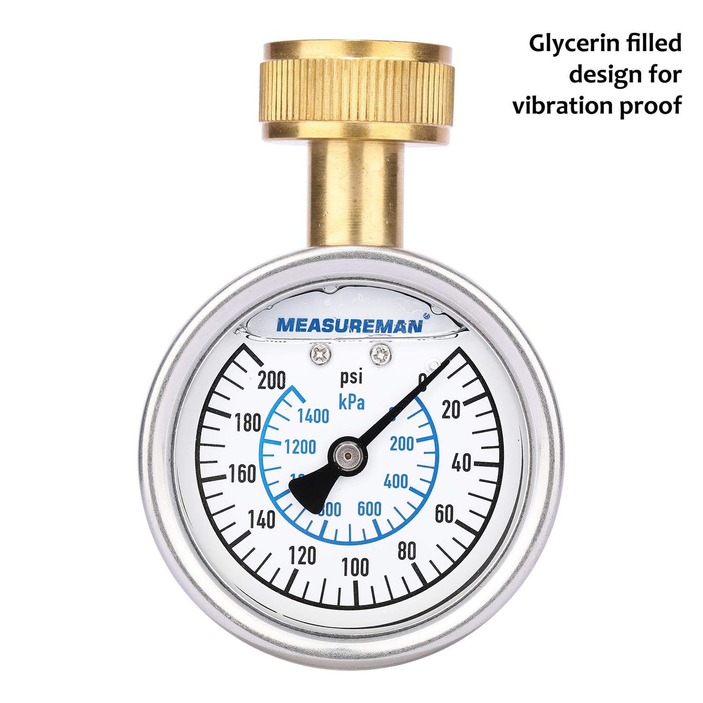2-1/2" Glycerin Filled Stainless Steel Water Pressure Test Gauge, 3/4" Female Ho
