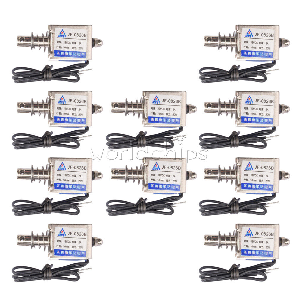 10PC 12V JF-0826B Reset10mm 20N Push Pull Type Open Frame Solenoid Electromagnet
