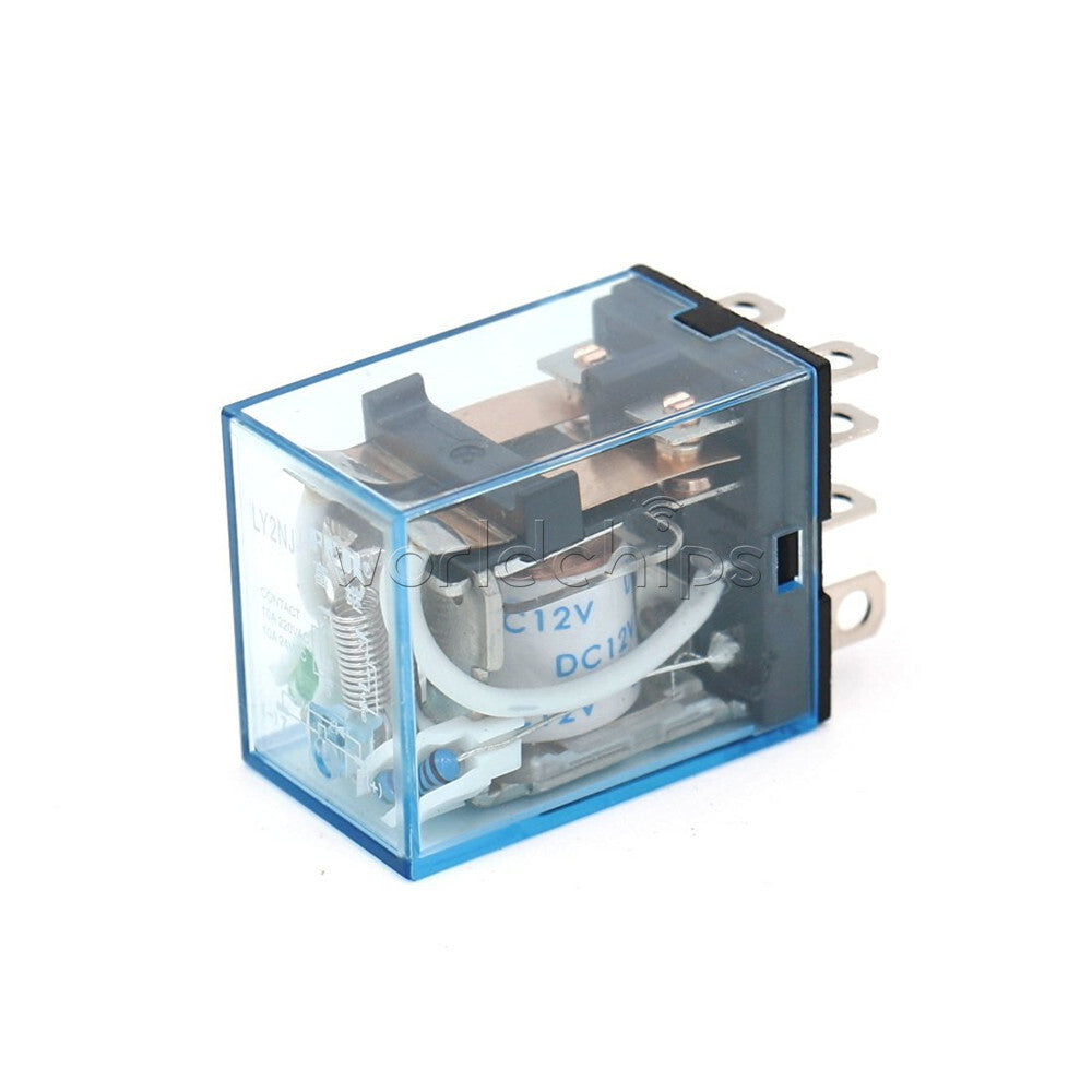 10PCS DC12V DC Coil Power Relay LY2NJ DPDT 8 Pin HH62P JQX-13F With Socket Base