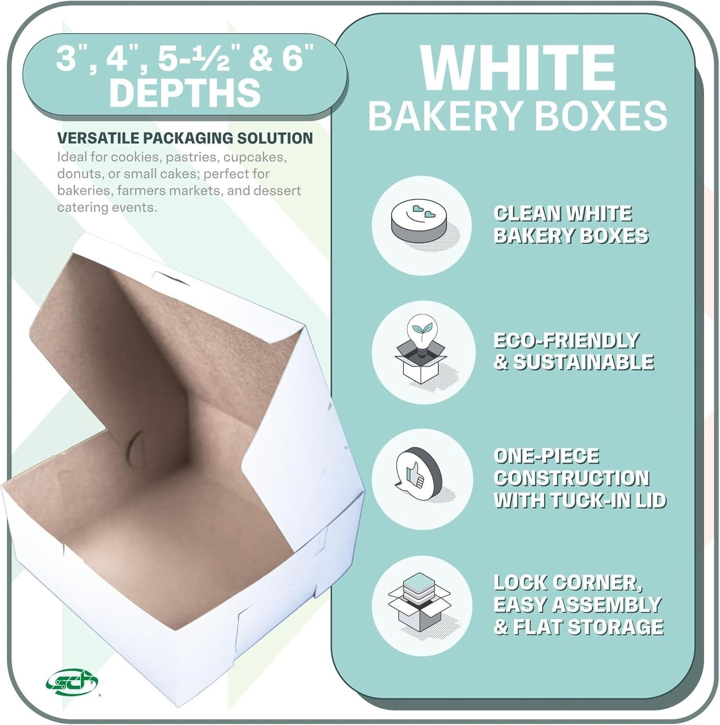 White Non-Window Bakery Box, 10x10x5.5 Inch, Case of 100 - Recyclable