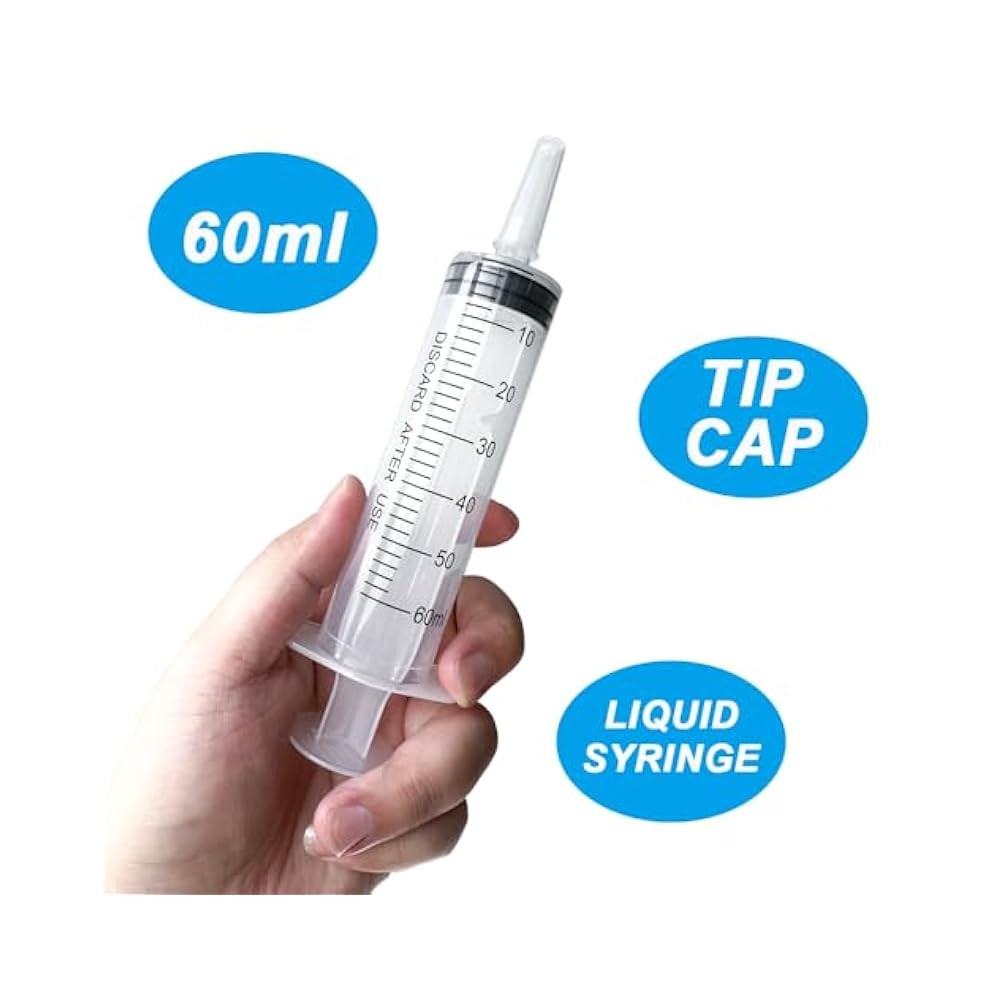 4-Pack 60mL Syringe for Liquid with Tip Cap, Sterile Sealed, for Medical, Lab