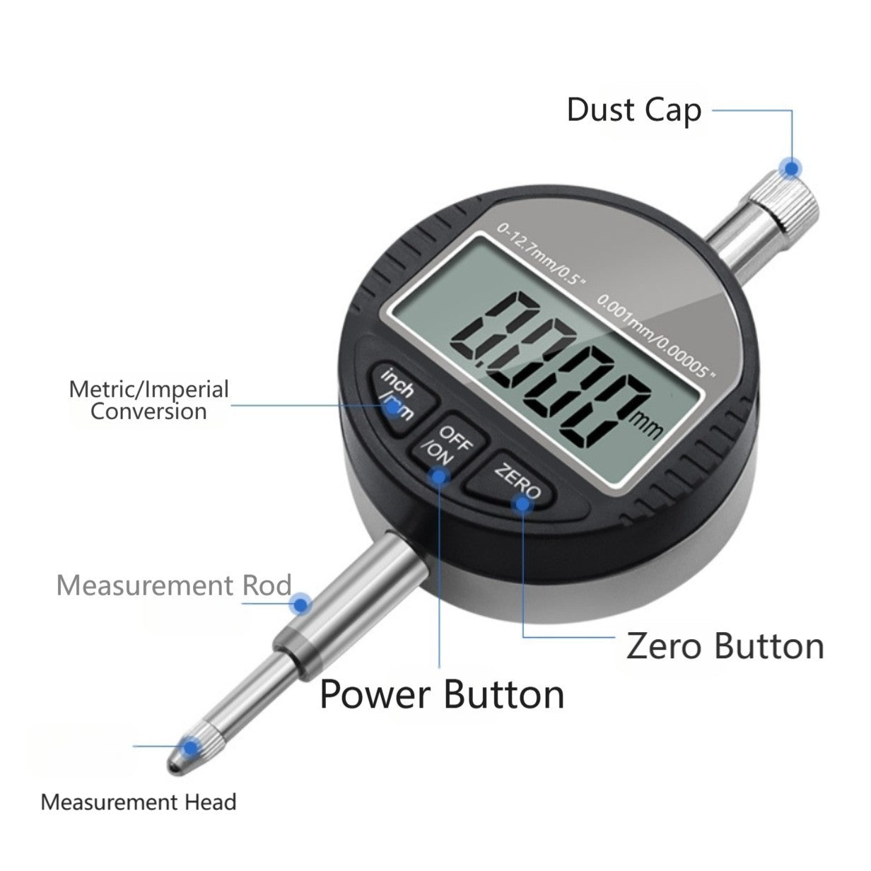 Digital Indicator with Measuring Range up to 12 7mm and Switchable Units