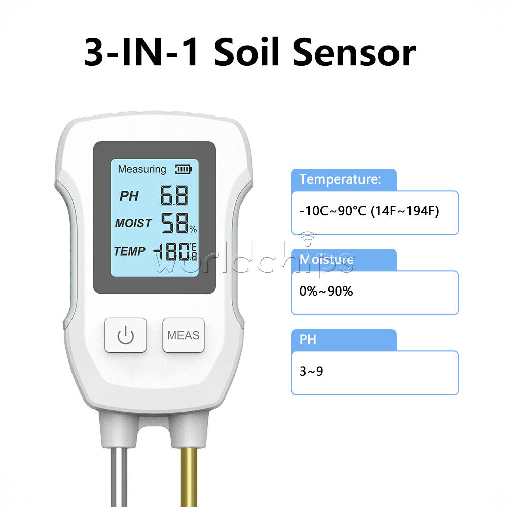 3 in 1 Soil PH Tester LCD Screen Soil Temperature Humidity Meter Garden Planting