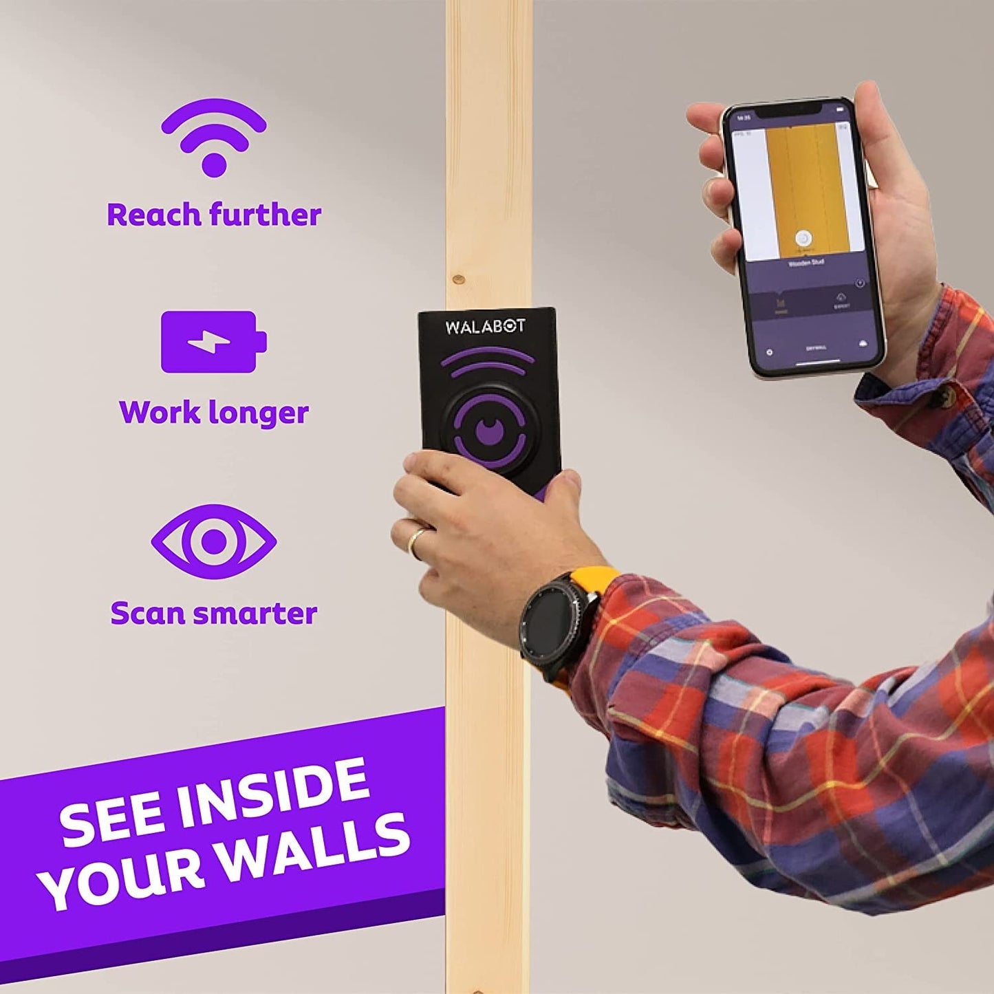 Visual Stud Finder & Wall Scanner, DIY 2, for Drywall, Detects Studs & Wires