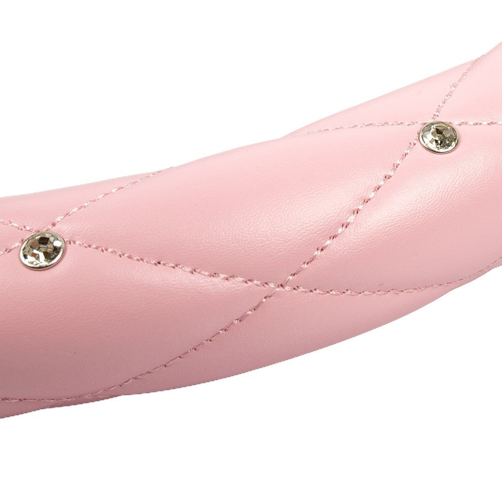 Pink Car Steering Wheel Cover 38cm/15 PU Leather Bling Diamond For Womens Girls