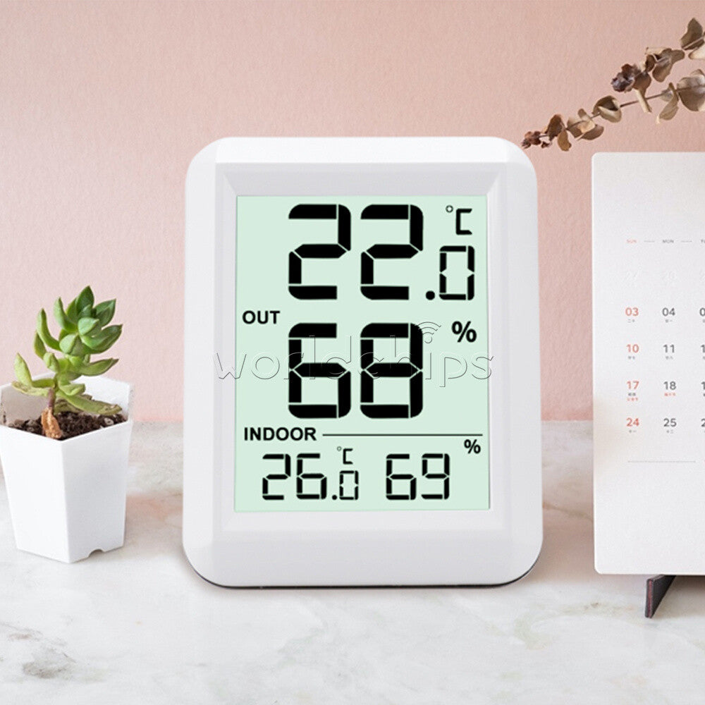 433MHz Digital Wireless Indoor Outdoor Thermo-Hygrometer Humidity Meter White