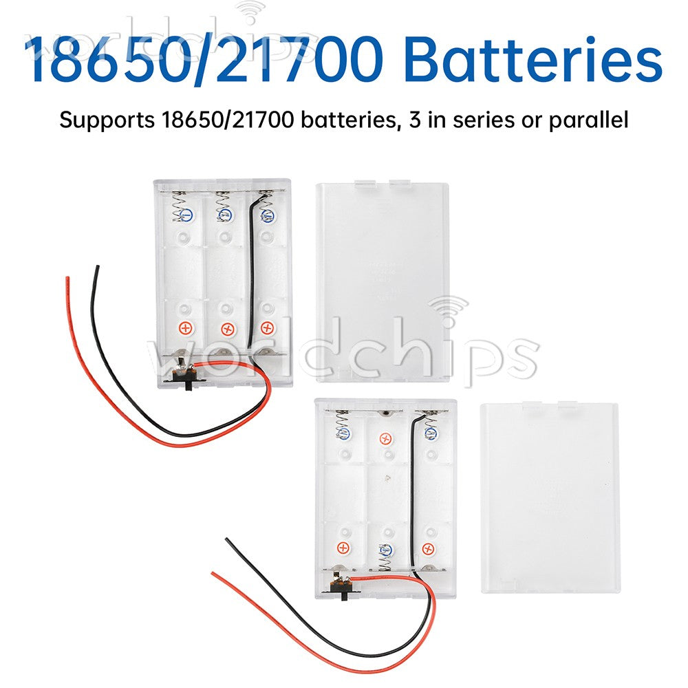 5* Plastic Battery Holder 21700 18650 Storage Box Series / Parallel w/ Wire Lead