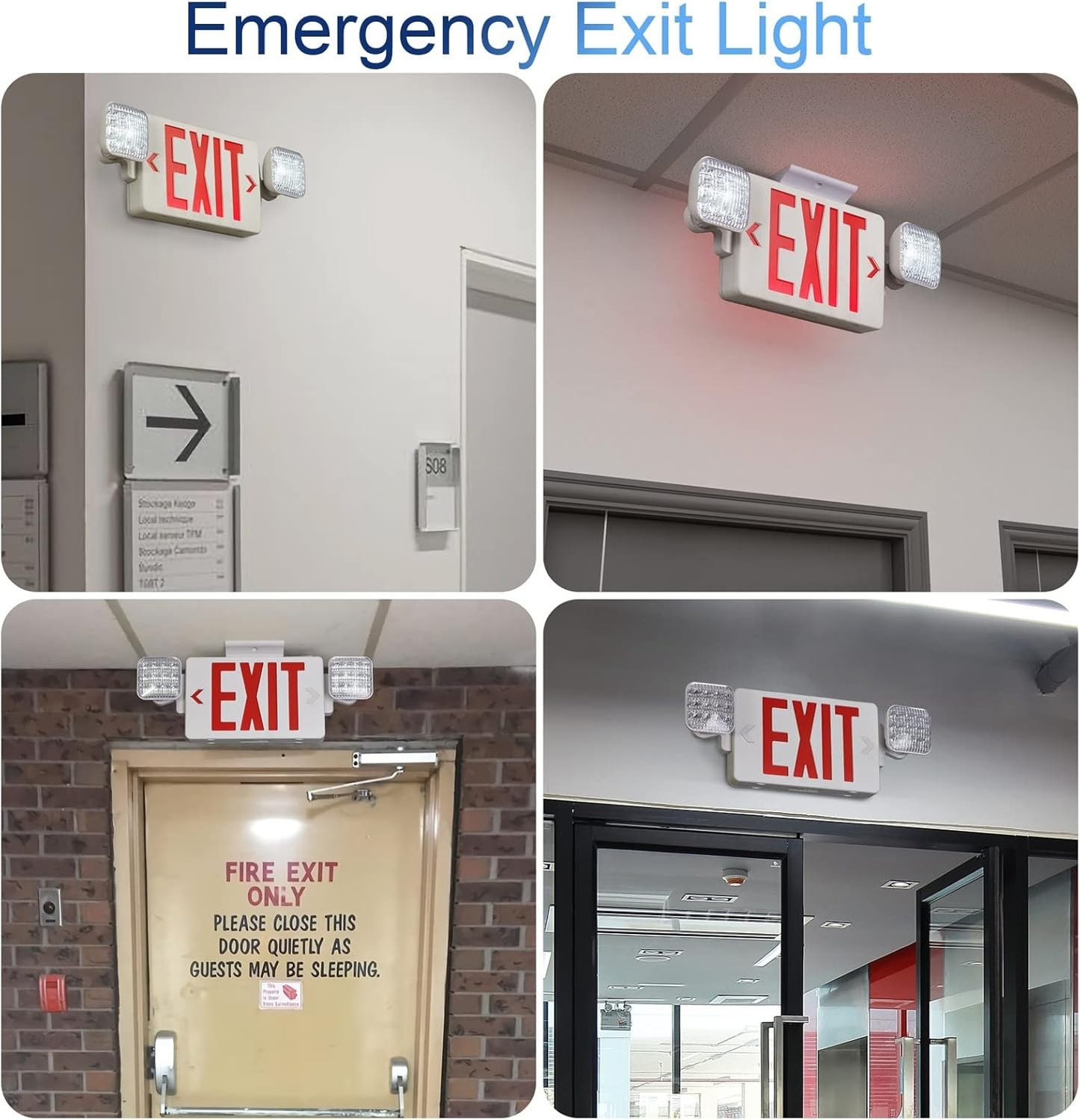 Red Exit Sign with Emergency Lights, LED Emergency Exit Light with Battery Backu