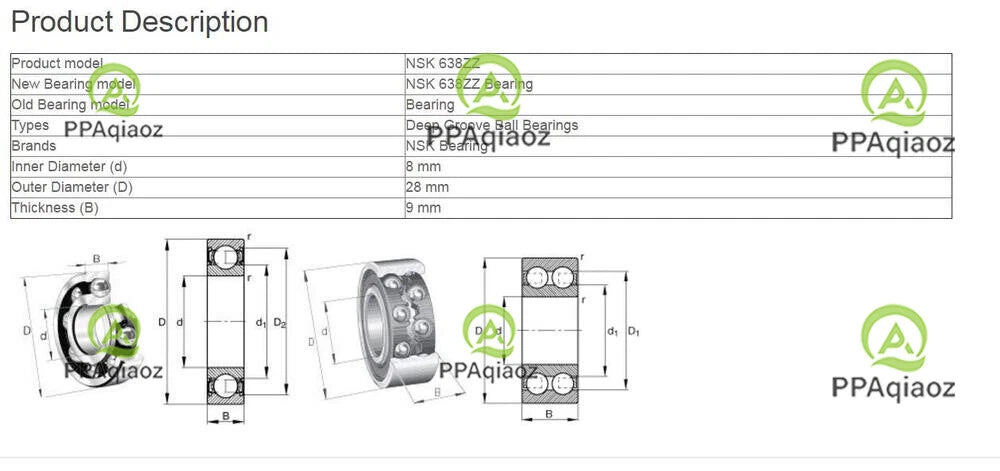 10PCS NSK 638ZZ Deep Groove Ball Bearings 8x28x9mm #P