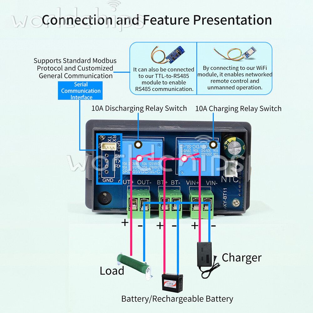 BT11 Coulomb Meter Fully Auto Battery Charge Discharge Protection DC 10-110V 10A
