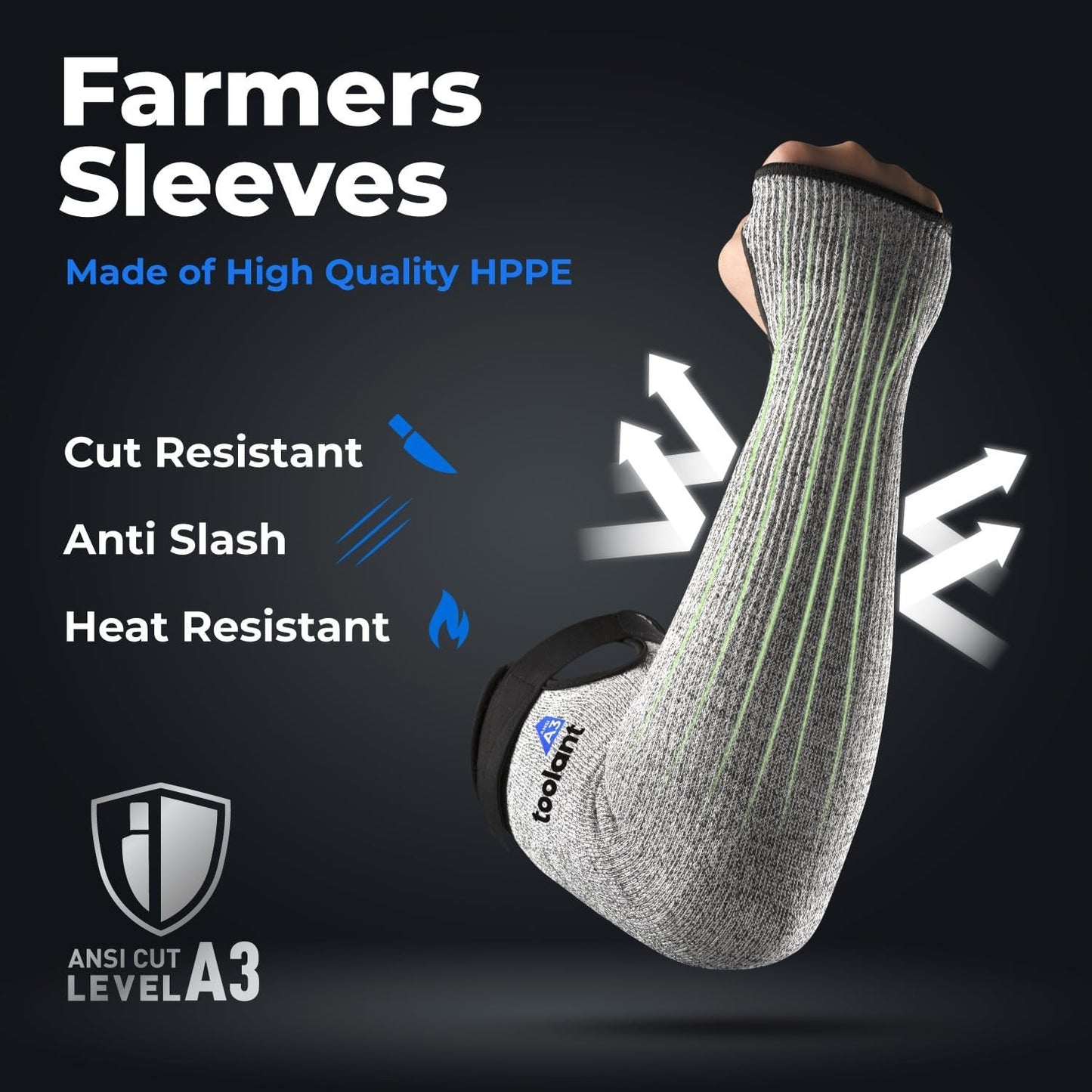 Cut Resistant Farmers Sleeves with Thumb Hole, Arm Protectors for Thin Skin and