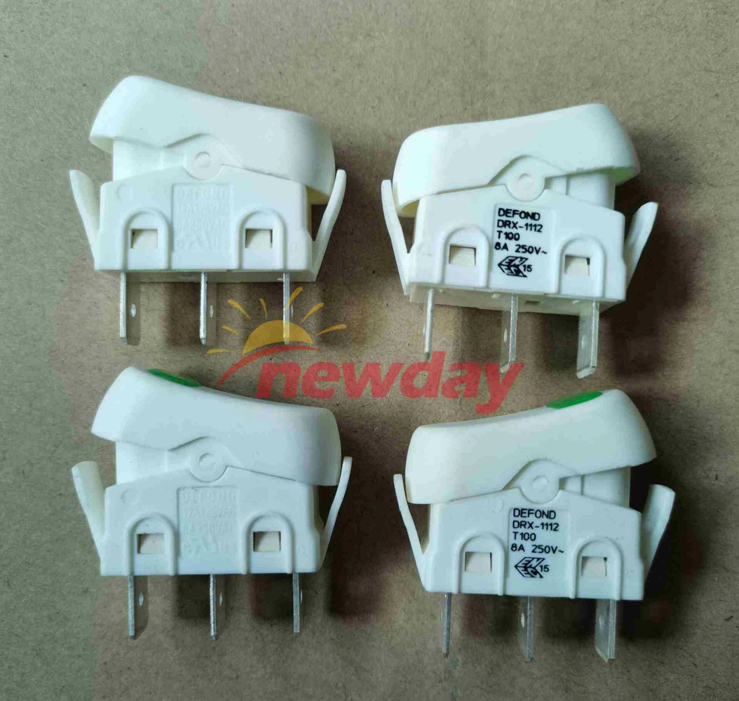 2PC DEFOND white Rocker switch DRX-1112 8A 250V   green Lamp 3 pin 2 positions