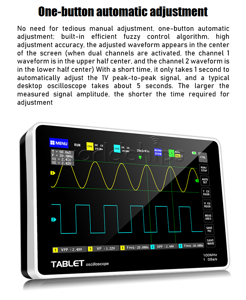 FNIRSI Touch Panel 2CHS Digital Oscilloscope 7" 1013D Mini 100MHz Bandwidth 1GS