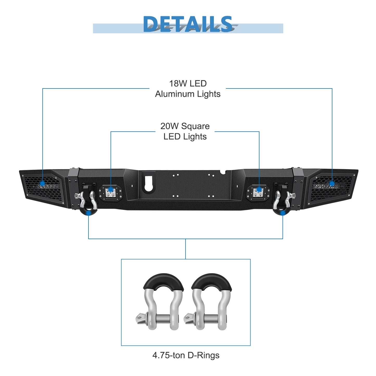 Textured Heavy Duty Rear Bumper Guard w 4 LEDs For 2010-2018 Dodge Ram 2500 3500