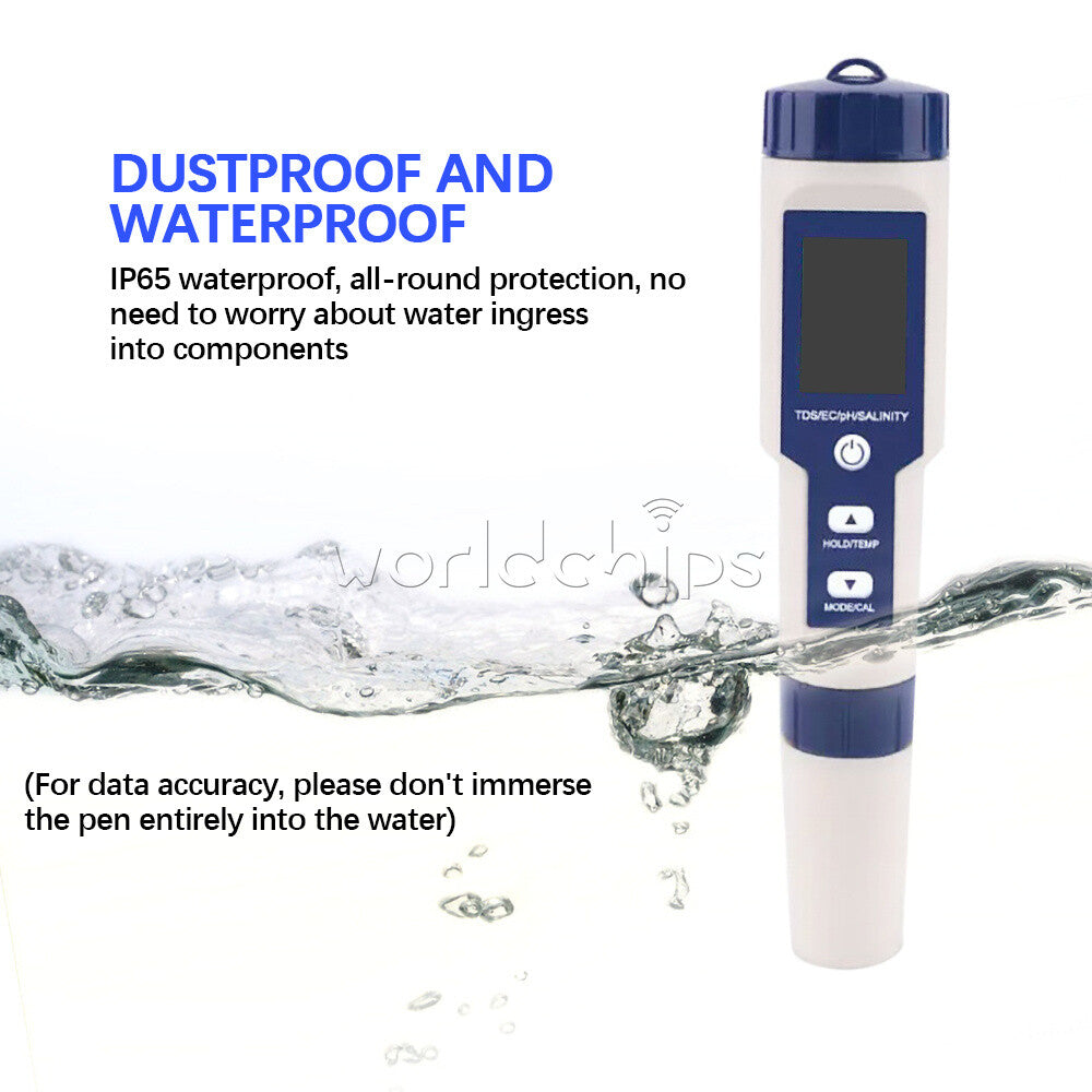 5in1 TDS/EC/PH/Salinity/Temperature Meter Digital Water Quality Monitor Tool