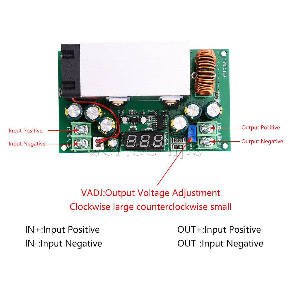 600W DC12-80V to DC2.5-50V 20A Adjustable Buck Step-Down Module With Display DIY