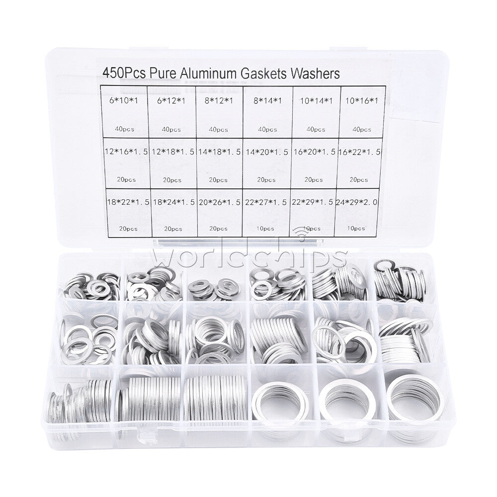 450PCS Set Oil Drain Plug Aluminum Washer Gasket Washer Sealing Ring Assortment