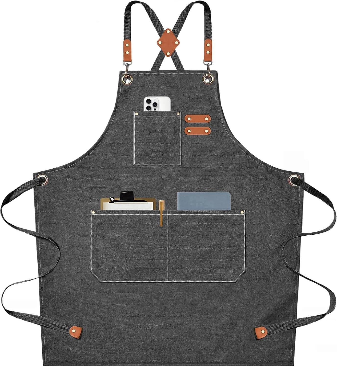 Chef Aprons for Men Women with Large Pockets, Cotton Canvas Cross Back Heavy Dut