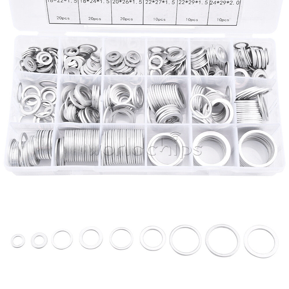 450PCS Set Oil Drain Plug Aluminum Washer Gasket Washer Sealing Ring Assortment