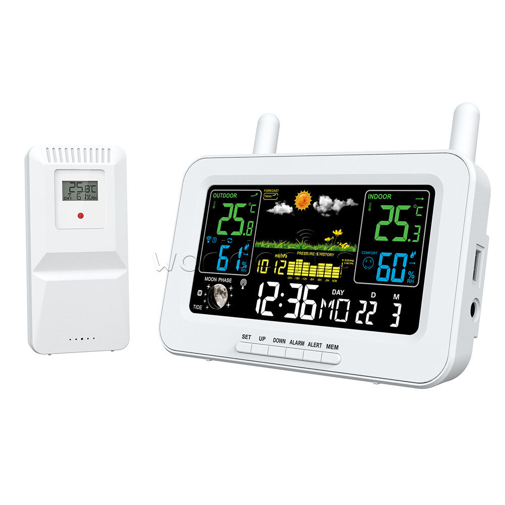 Wireless Thermometer Hygrometer Weather Station Color Screen Clock Calendar