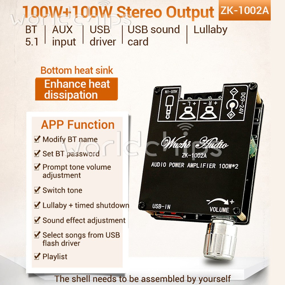 ZK-1002A 2.0 Channel Bluetooth Digital Audio Power Amplifier Board 100W+100W USA