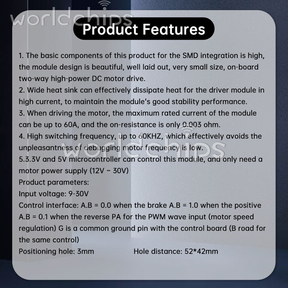 9V-30V 60A Dual PWM DC Motor Driver Module High Power H-Bridge Speed Controller