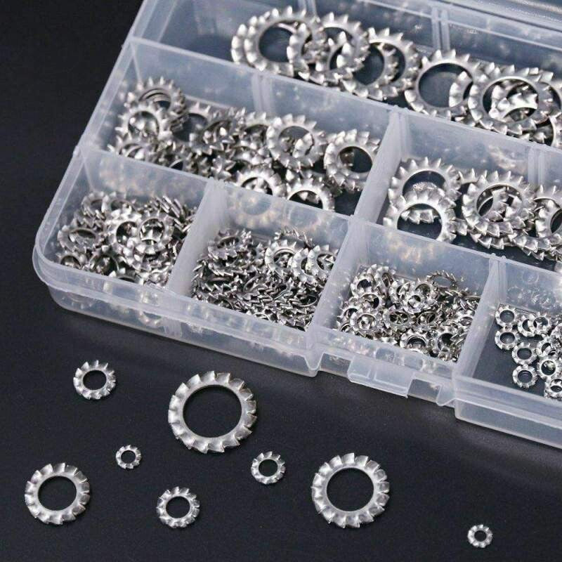300 Pcs/Set Silver Washers  304-Stainless Steel External Star Assortment-Kit