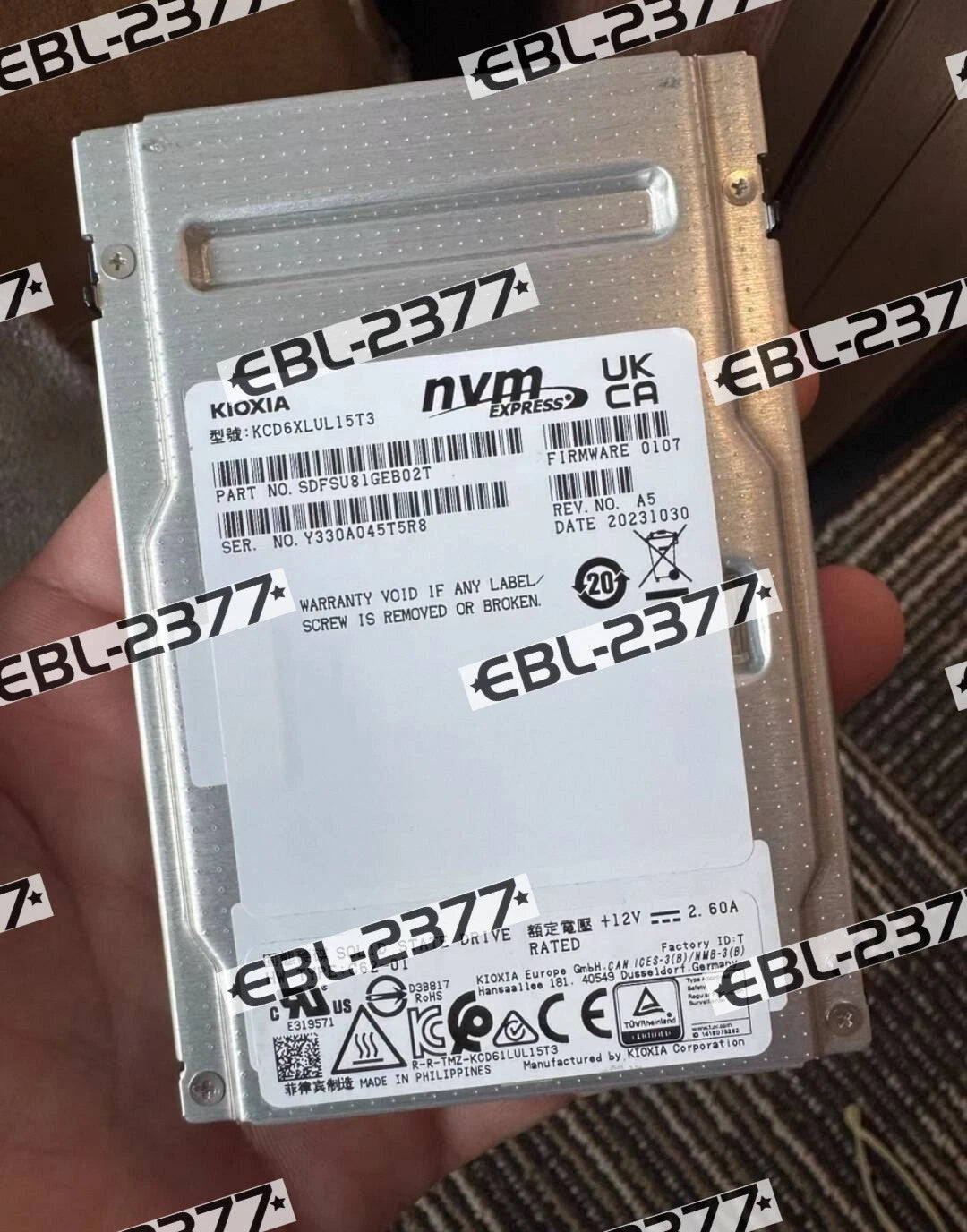 KIOXIA CD6 15.36TB SSD 2.5" U.2 KCD6XLUL15T3 NVME PCIe4.0 X4 Solid State Drive
